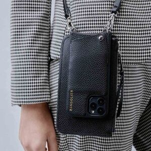 BANDOLIER iPhone 13Pro Emma Pebble Leather Black/Silver & MINIMAL POUCH Flat Zip